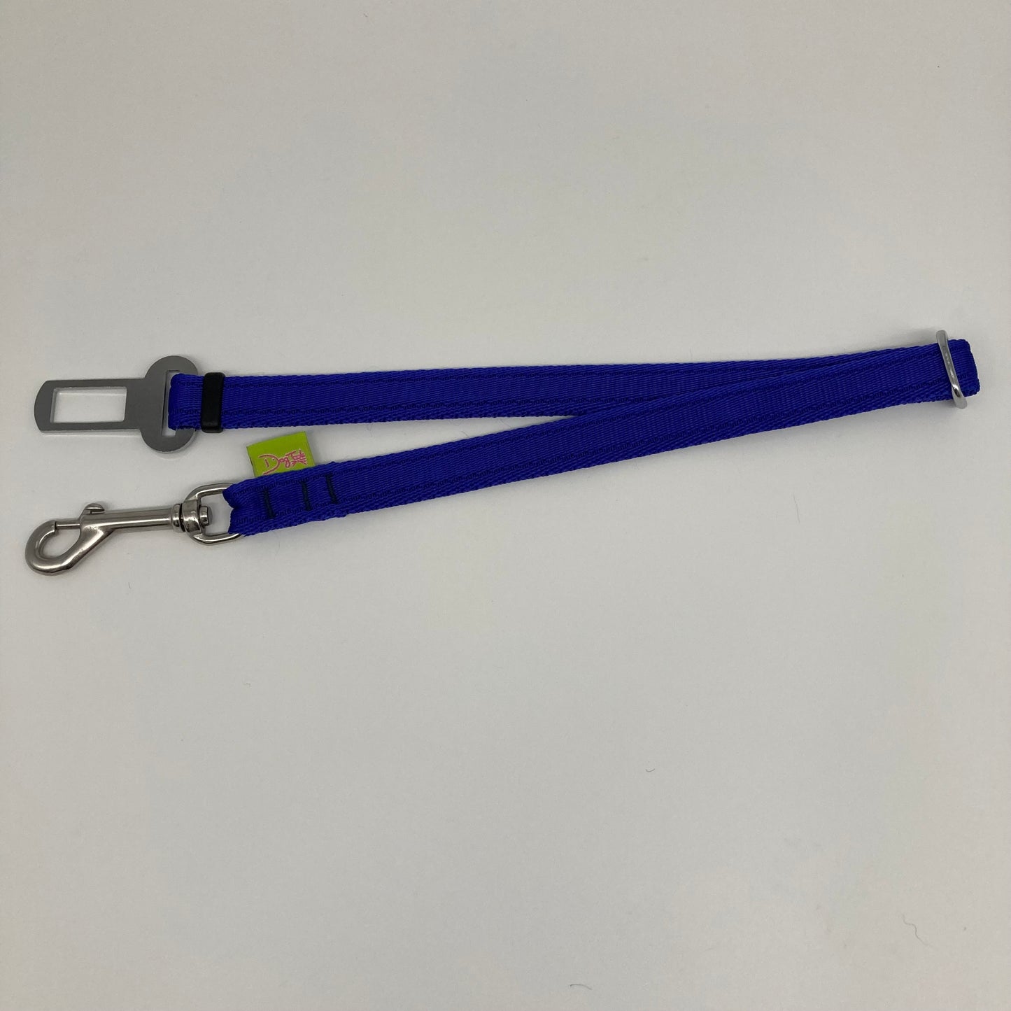 blue car safety belt, showing in full, horizontally