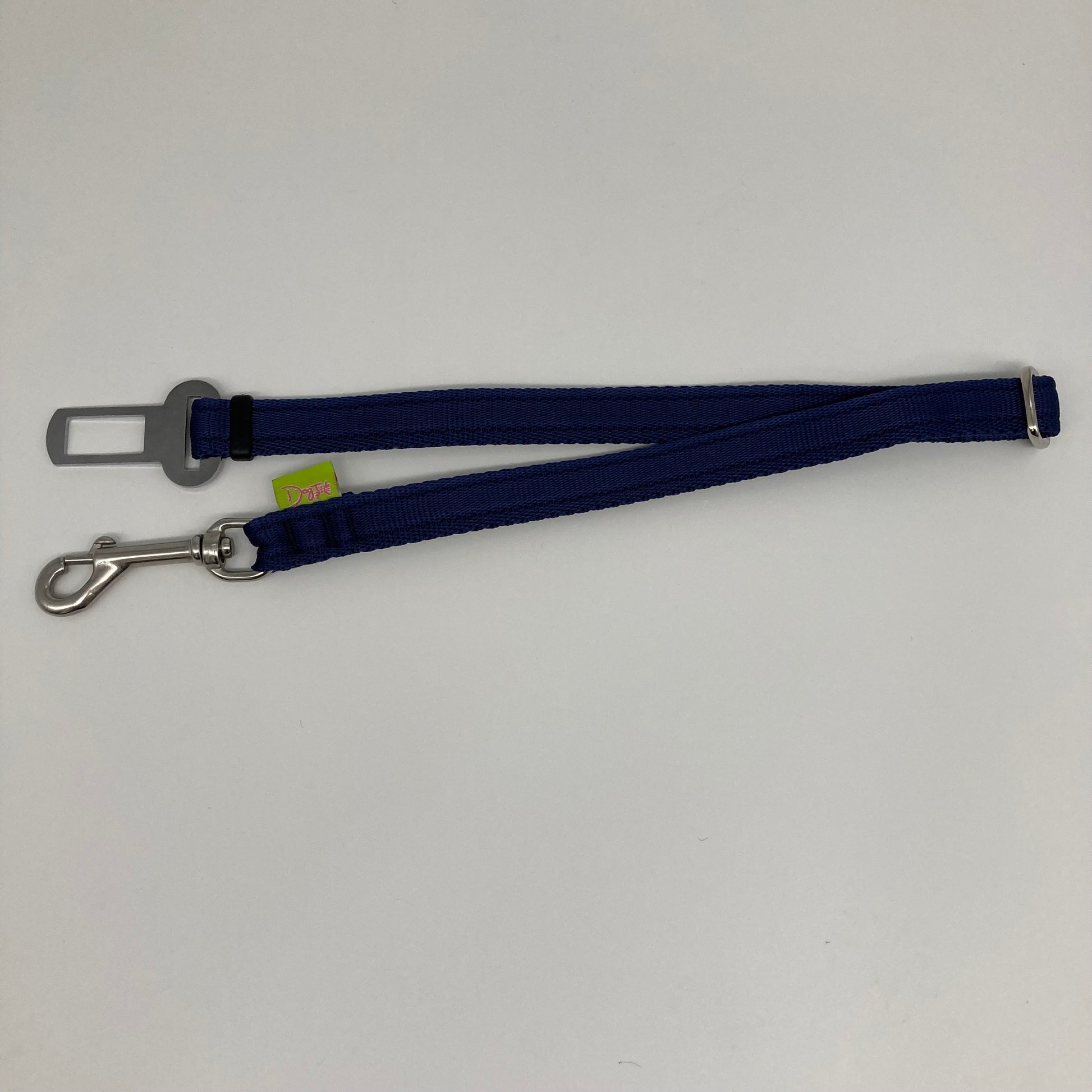 dark blue car safety belt, showing in full, horizontally