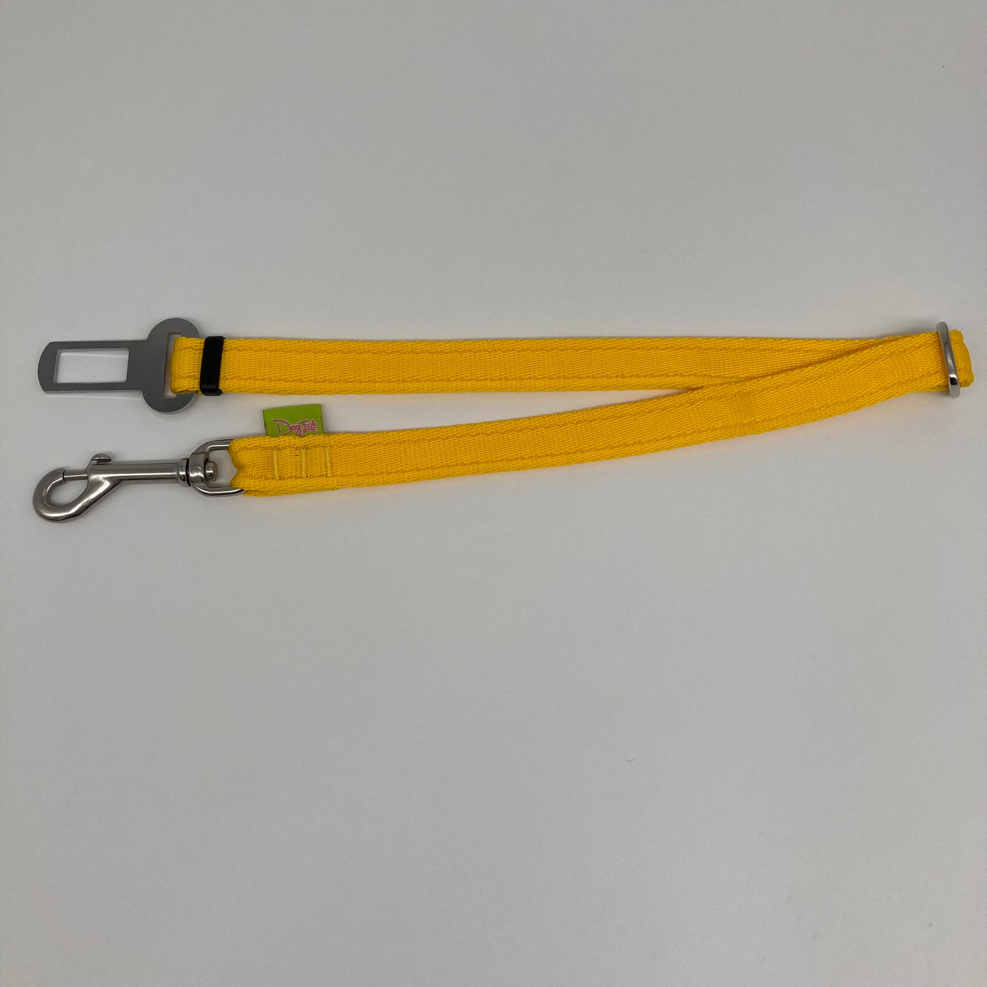 yellow car safety belt, showing in full, horizontally