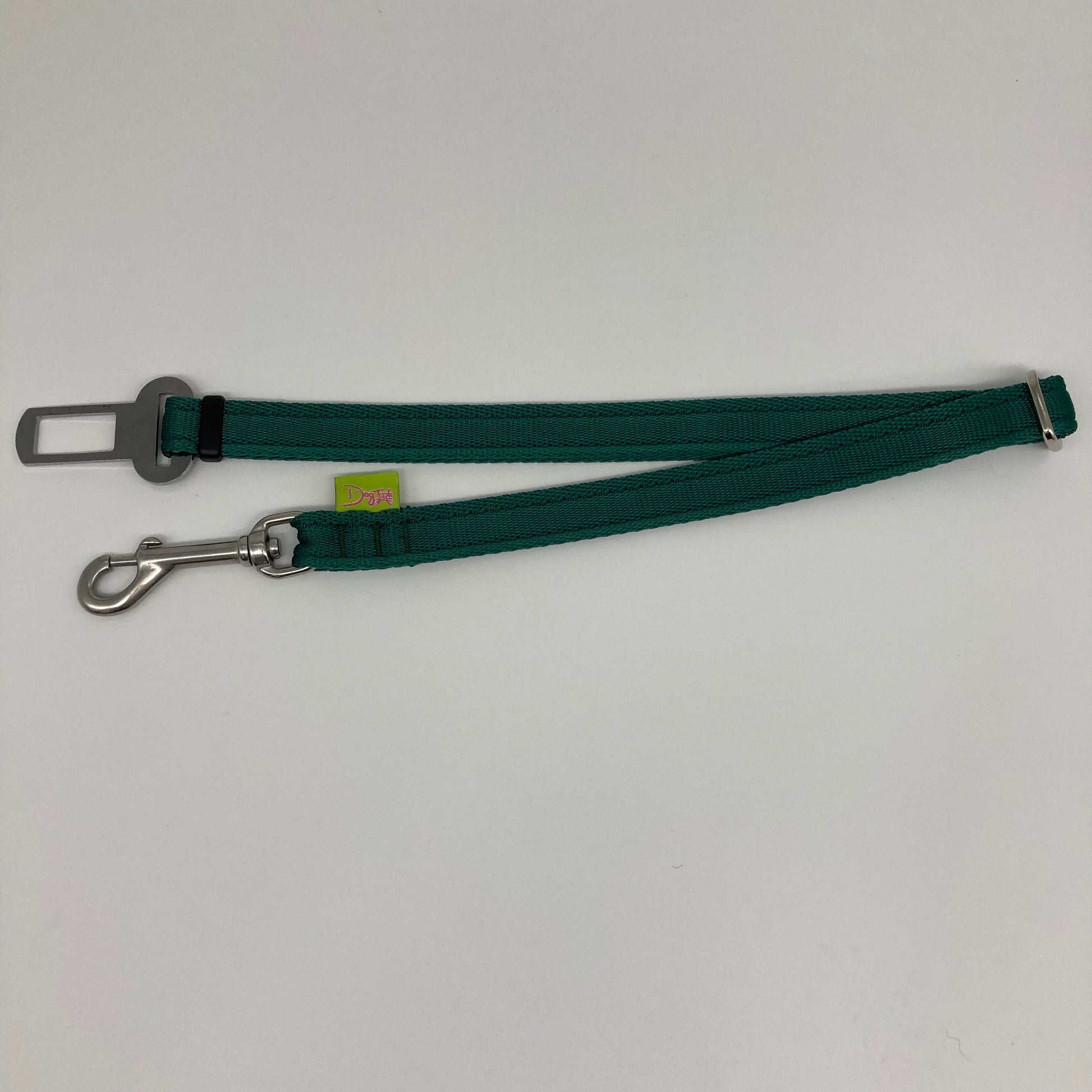 green car safety belt, showing in full, horizontally