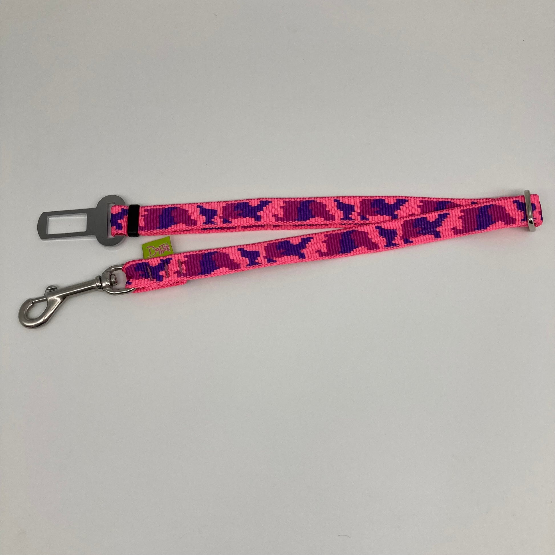 army pink (army print in 3 colors, fushia, purple and pink) car safety belt, showing in full, horizontally