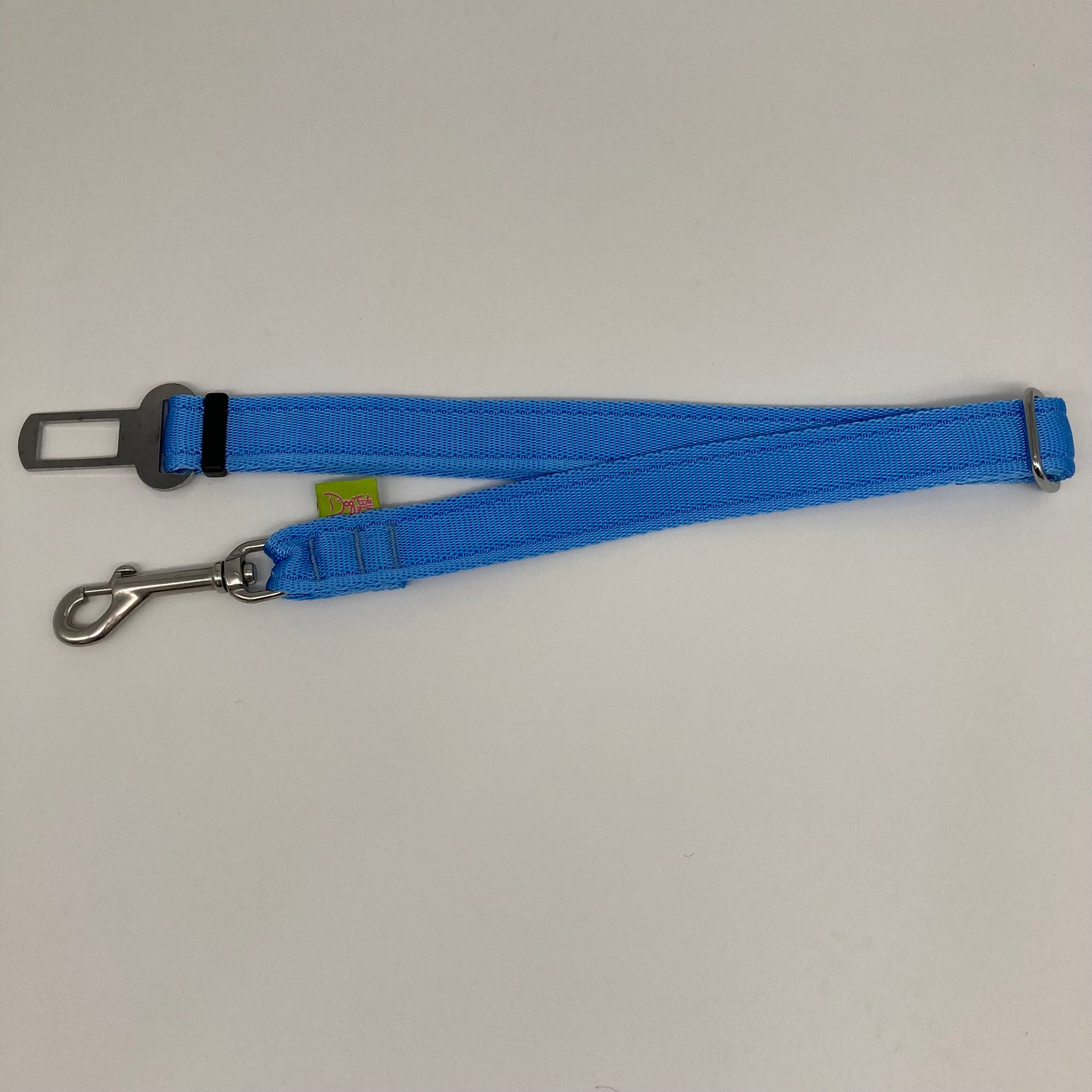 light blue car safety belt, showing in full, horizontally