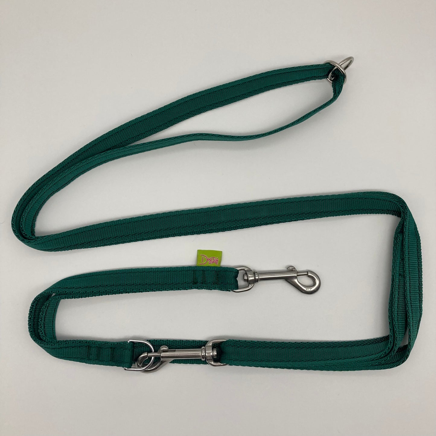 green multifunctional leash in size small, shown in full
