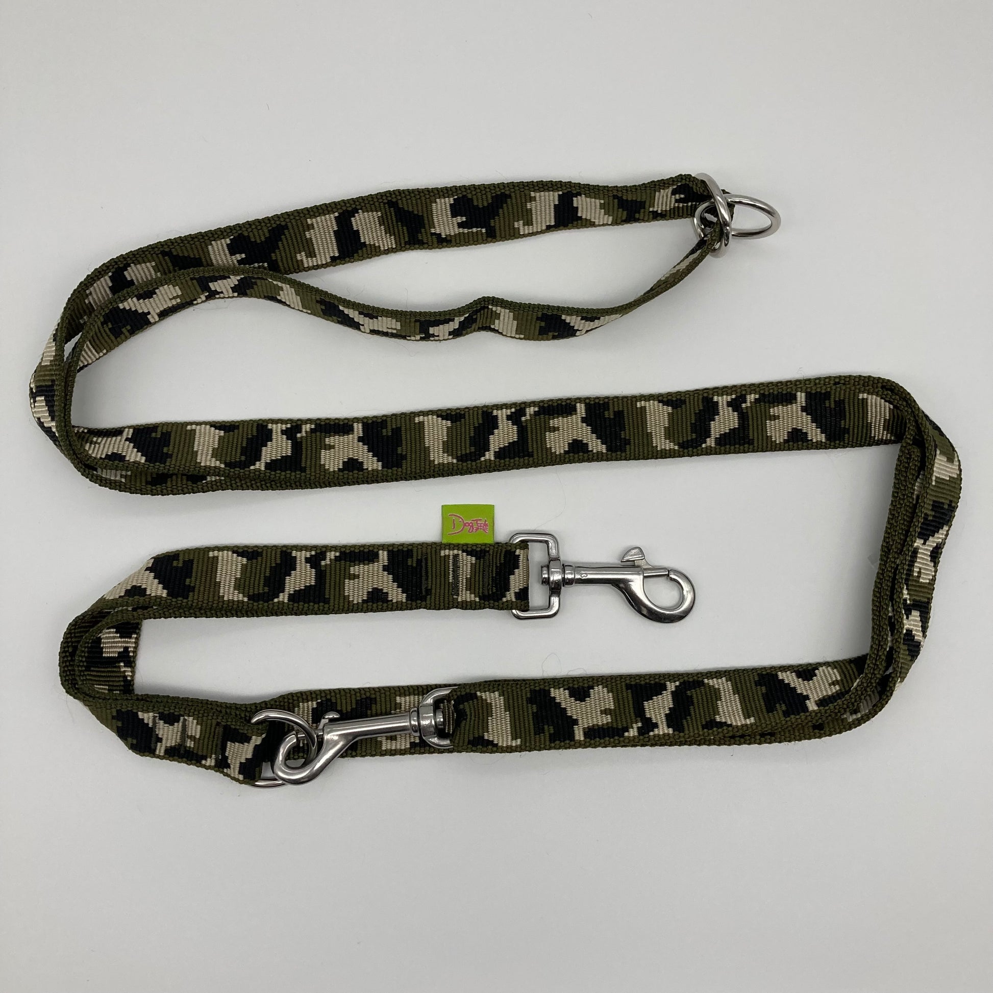 army green (army print in 3 colors, olive green, beige and black) multifunctional leash in size large, shown in full