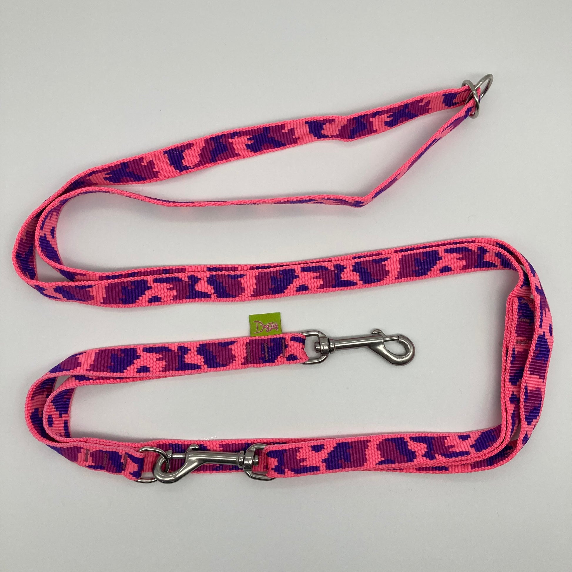army pink (army print in 3 colors, fushia, purple and pink) multifunctional leash in size small, shown in full