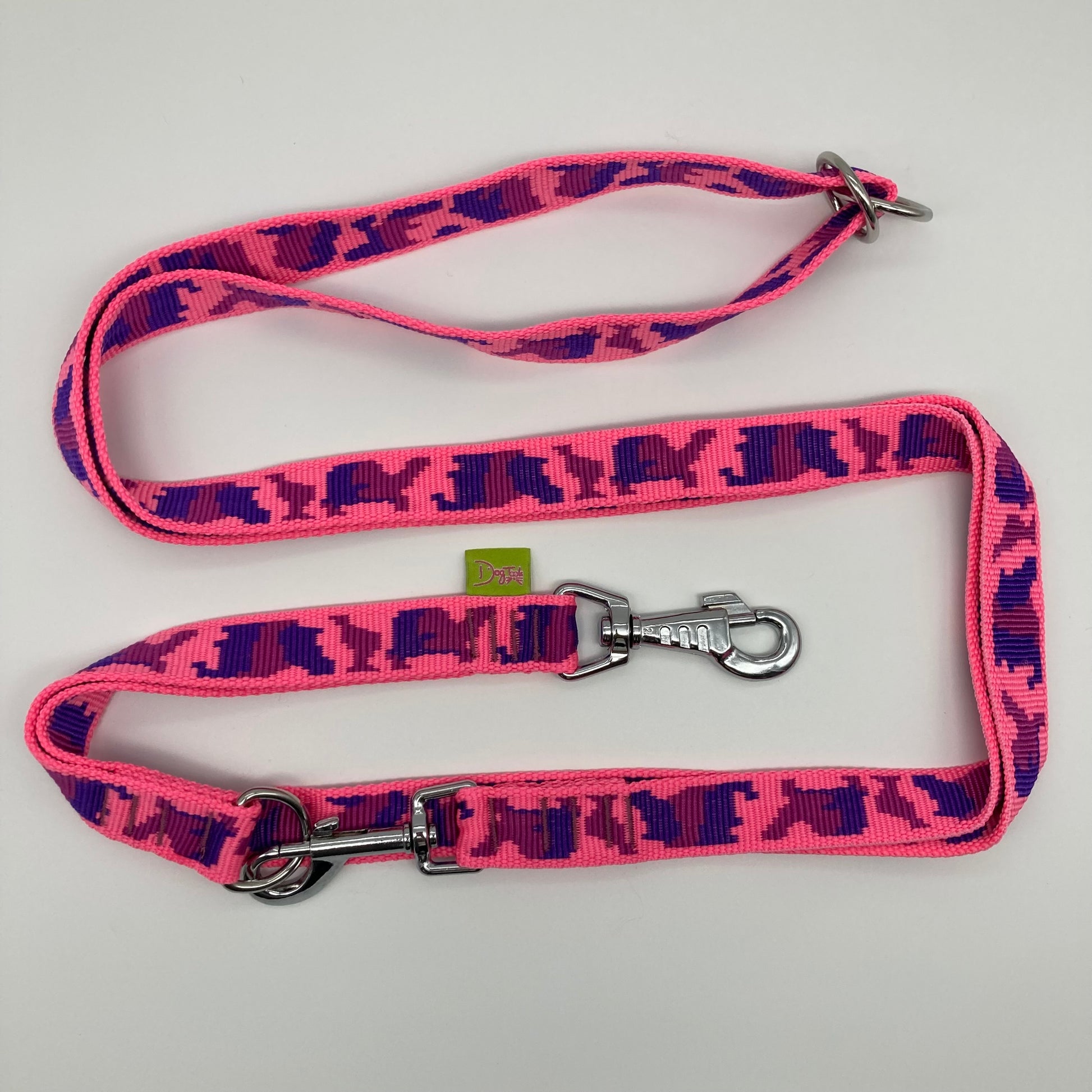 army pink (army print in 3 colors, fushia, purple and pink) multifunctional leash in size large, shown in full