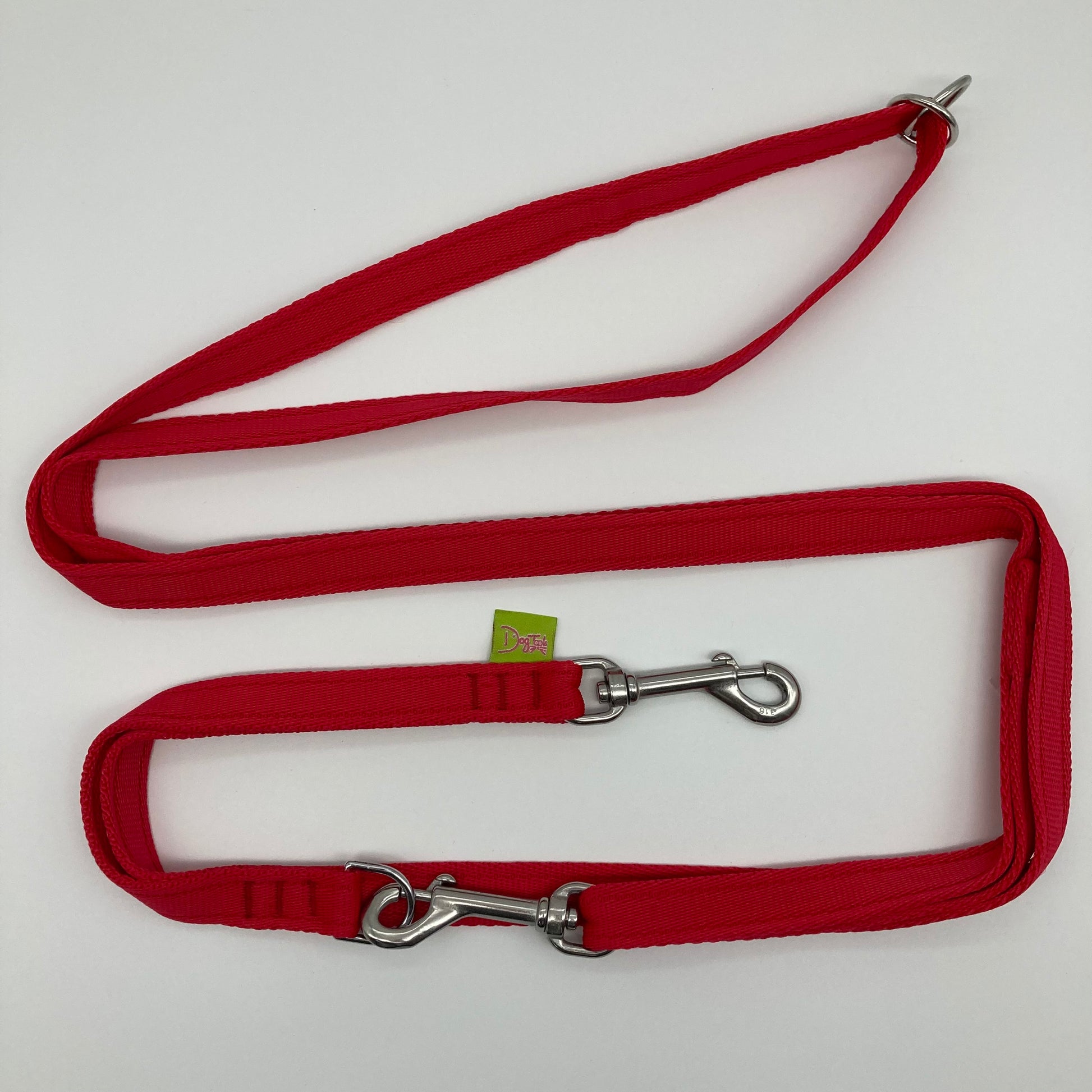 red multifunctional leash in size small, shown in full
