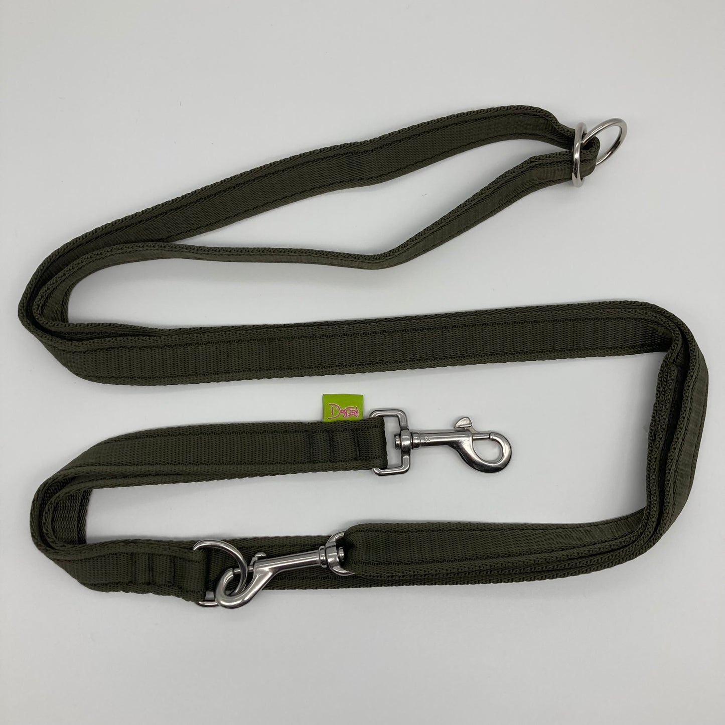 olive green multifunctional leash in size large, shown in full