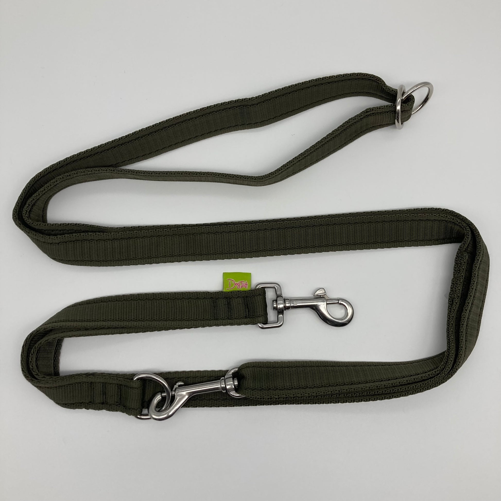 olive green multifunctional leash in size large, shown in full