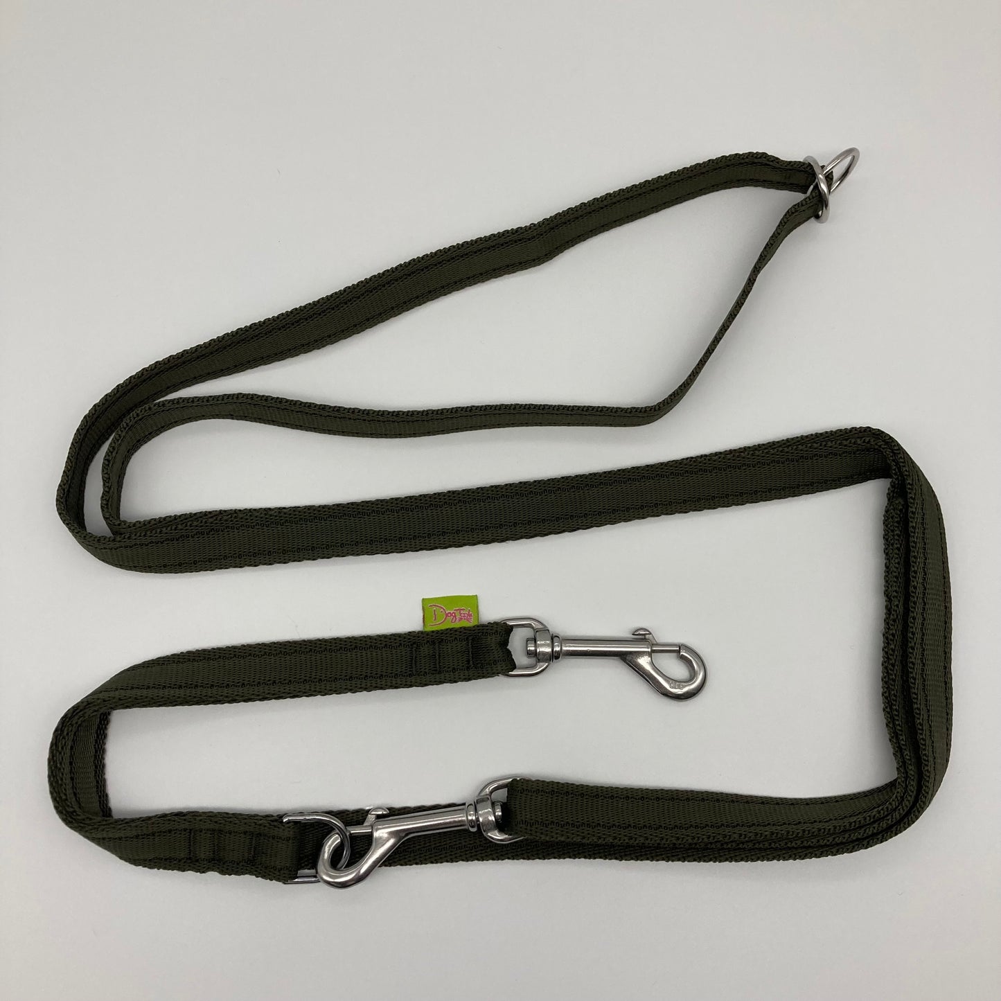 olive green multifunctional leash in size small, shown in full
