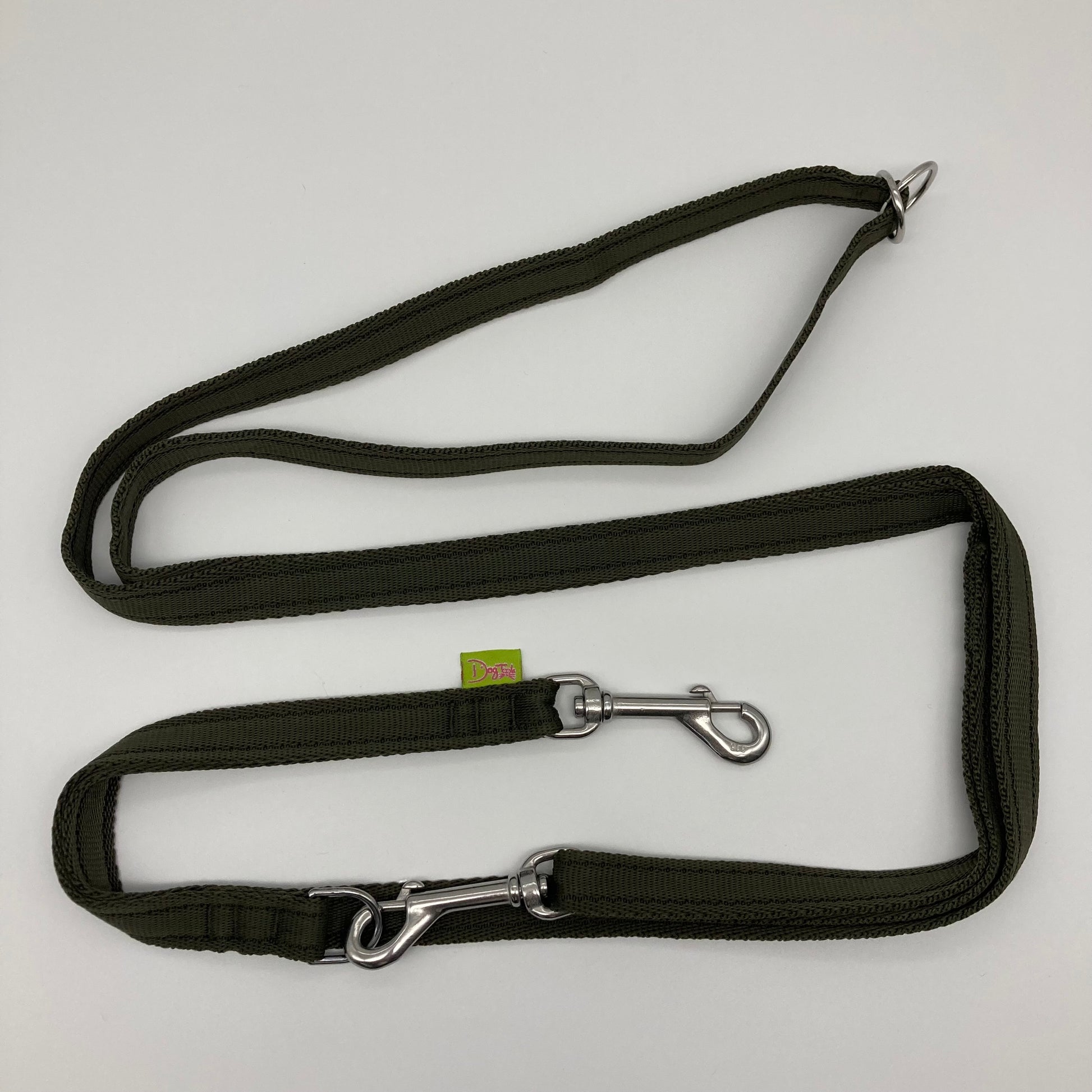 olive green multifunctional leash in size small, shown in full
